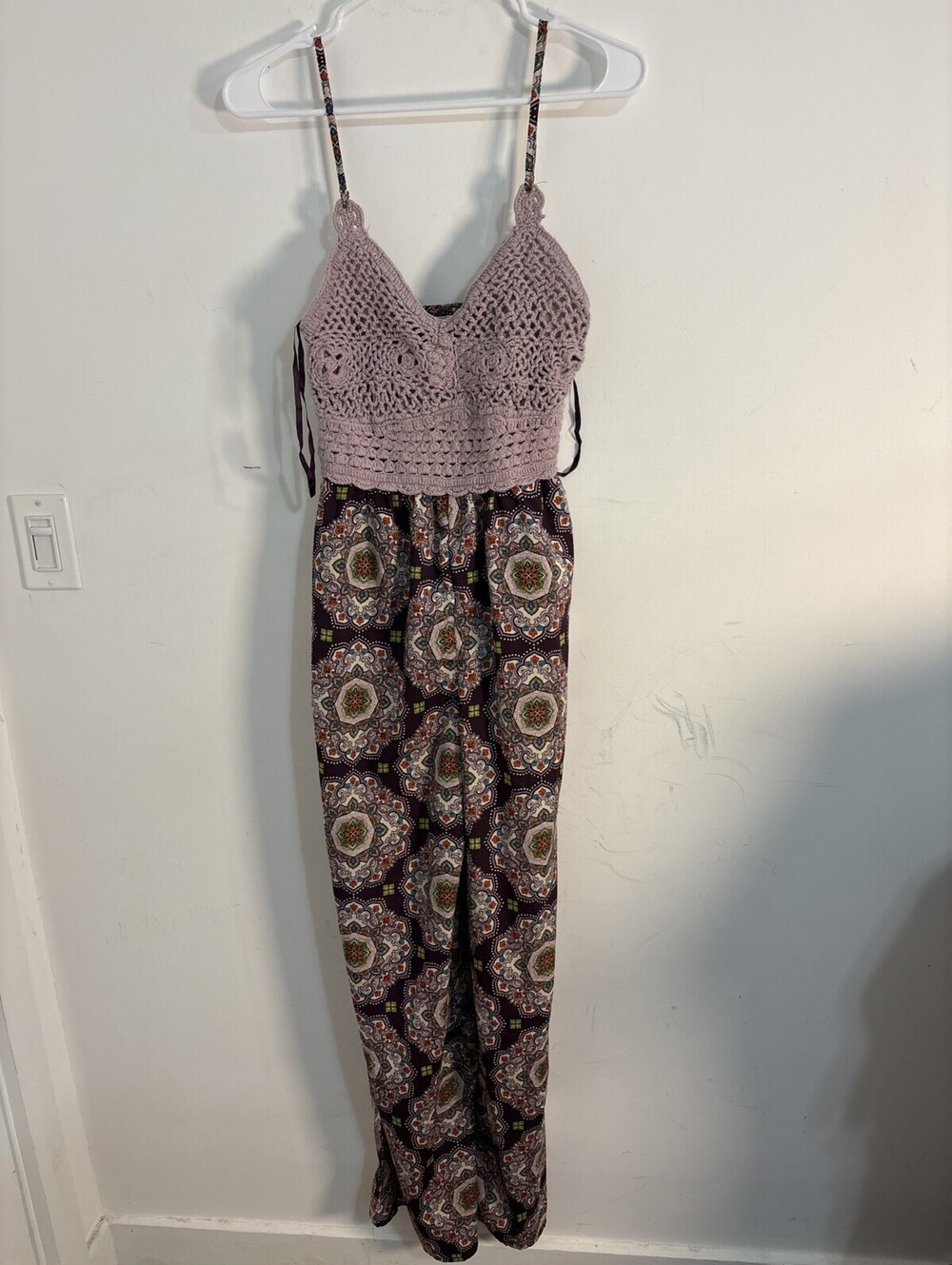B.O.G. Collective Crochet Bodice Wide Leg Jumpsuit Size Small Boho Festival